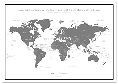 ミニマルマップ 世界地図 シンプル で おしゃれ な インテリア ワールド マップ (A1(欧米中心), グレー)