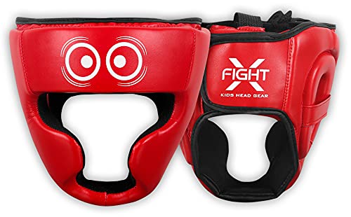 FightX Kids Boxing Headgear MMA Kickboxing Muay Thai SELF Defence Training Gear for Boys and Girls Protection Synthetic Leather MMA UFC Fighting Head Guard Sparring (Red/White)