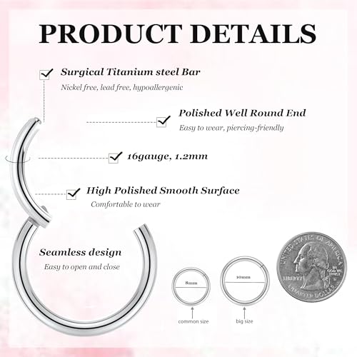 2 PCS Small Cartilage Double-Hoop Helix Conch Piercing Earrings With Cubic Zirconia For Women Trendy 14K Gold Plated Stainless Steel Sets Jewelry (Silver, 2pcs-16g-8mm) by Qyalie - Image 2