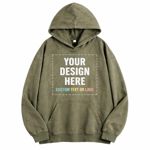Image of Maydear Custom Vintage Washed Hoodie, Personalized Text Logo Pullover Sweatshirt for Men Women