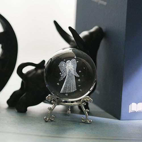 Vskikris 3D Crystal Ball With Angel Figurines Glass Balls With Stand 3D Crystal Sphere Paperweight Gifts #TOP4