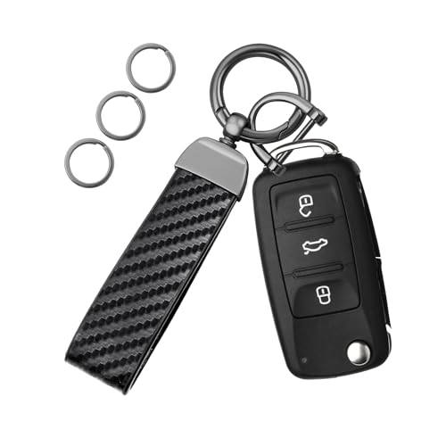 OHKYOOT Leather Car Keychain,Carabiner Clip Key Fob Keychain for Home Car Keys Women Men (A Carbon Fiber Black)
