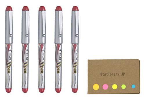 Pilot V Pen (Varsity) Disposable Fountain Pen, Fine Point, Red Ink, 5-Pack, Sticky Notes Value Set