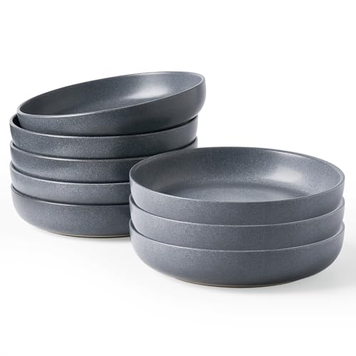 Image of famiware Milkyway Pasta Bowls Set of 8, 33 oz Large Salad Bowls, Double Reactive Glaze, Sturdy & Stackable, Ideal for Housewarming, Festivals, Matte Dark Charcoal