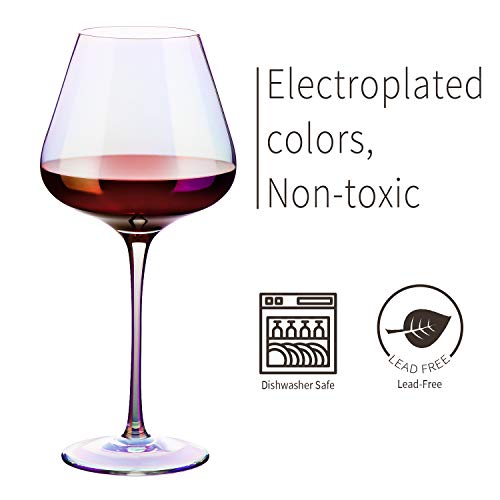 E-Liu Red Wine Glasses Crystal Glass, 23 Oz. Large Bowl, Long Stemmed Glassware - For Wine Tasting, Birthday, Anniversary Or Wedding Gifts – Set Of 2, Iridescent #TOP1