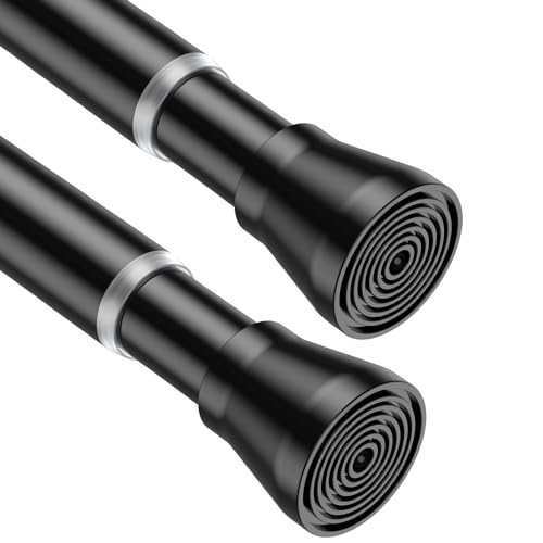 AIZESI Tension Curtain Rod 28 to 48 Inch, 2pcs Black Tension Rod Adjustable Curtain Rod Curtain Tension Rod Spring Tension Curtain Rod No Drill Spring Curtain Rod Small Shower Rod