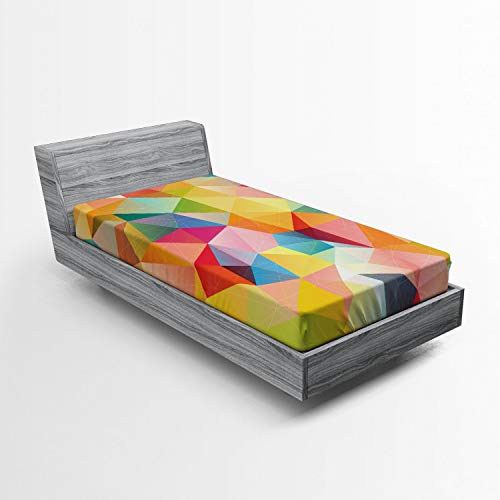 Ambesonne Geometric Fitted Sheet, Polygonal Arrangement With Colorful Abstract Triangles Ornamental Illustration, Soft Decorative Fabric Bedding All-Round Elastic Pocket, Twin Size, Marigold Coral #TOP9