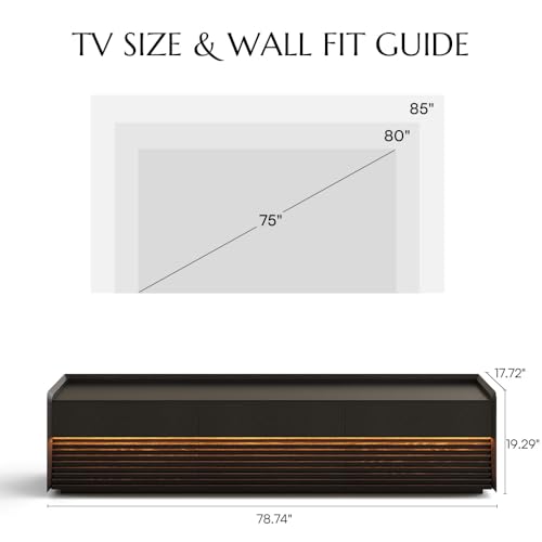Image of POVISON Fully-Assembled Mid Century Modern TV Stand, 78.74 inch Wood Media Console with Adjustable LED Light, Entertainment Center with Storage for Living Room