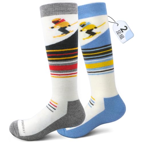 [Findway] 【2足組】 スキーソックス キッズ スキー靴下 子供 厚手 吸汗・速乾 抗菌・防臭 防寒保温 スノボー 靴下 子供 スキー用 アウトドア スポーツ 冬用 快適 耐久性 伸縮性 通気性 3歳から大人まで対応