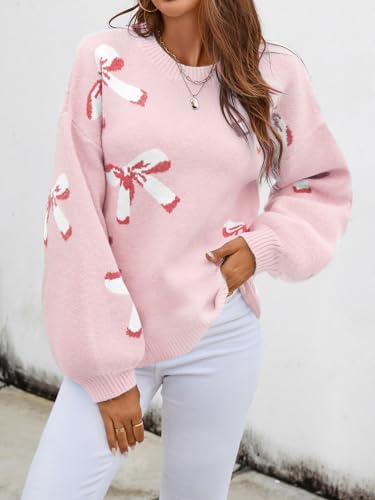 Womens Oversized Cute Bow Sweater Fall 2025 Trendy Preppy Chuncy Knit Long Sleeve Valentines Day Pullover Sweaters2