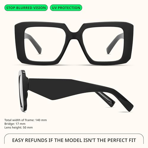Image of miyya Blue Light Blocking Glasses for Women Fake Glasses Women Oversized Fashion Anti UV Ray-Spring Hinge Glasses, All Black