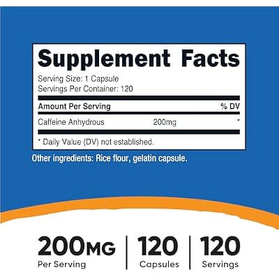 Nutricost Caffeine Pills 200mg, 120 Capsules - Gluten Free, Non-GMO