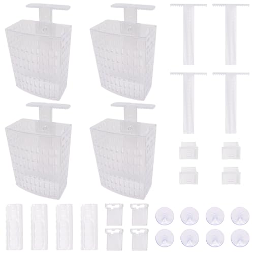 YuGtcen 4 Pack Aquarium Plant Holder, Fish Tank Plant Basket with Extendable Hook and Suction Cup, Adjustable Planter for Aquaponic Cultivation and Aquascape Decor (Transparent)