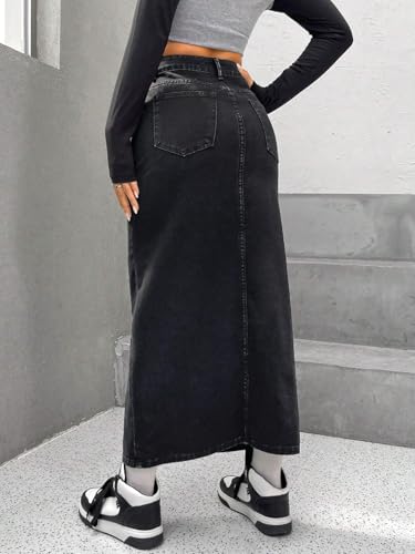 Image of Leriya Fashion Denim Skirt for Woman | Midi Skirt for Women with Front Slit Straight Fit Western Streetwear | Jeans Skirts Fors Women, College Outfit Womens Everyday Styling