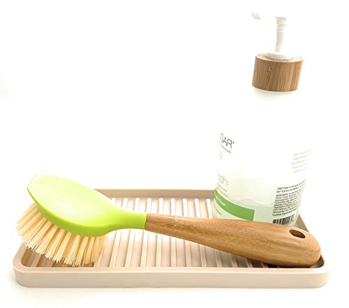 Happitasa Silicone Kitchen Sink Organizer Tray, Sponge Holder And Countertop Protector | Straight Lines Style (Sand Dollar, 10"X5.25") #TOP1