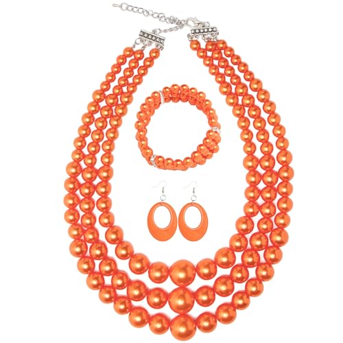 Miss U Hair Women's Chunky Large Statement Beads Necklace Earrings Stacked Bracelets Oversized Jewelry Set Halloween Party Outfit