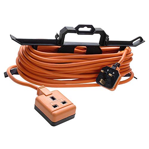 Masterplug One Socket Single Outdoor Extension Lead, 15 Metre Cable, Cable Tidy, Unswitched, Heavy Duty, Rewireable, 1-Way Plug Extension Cable, Orange, 13A, 1G, 15m, CT1513