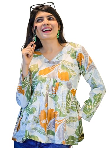 Image of Youthnic Women's Poly Rayon Printed Alia Cut Peplum Top | Top for Office | Women's Tunics | Short Kurti Women| Regular Fit