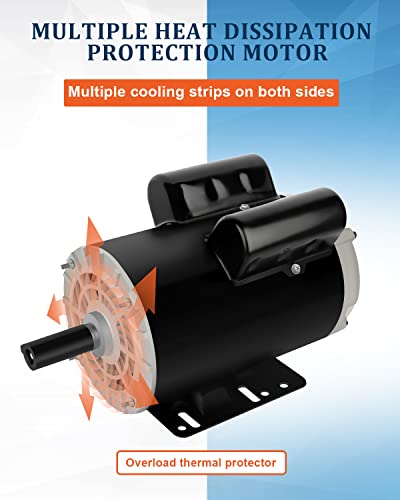 5 Hp Air Compressor Motor Single Phase Electric Motor, 7/8" Shaft Diameter, Ccw 60Hz, 3450Rpm, 208V-230V #TOP4