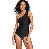 Kona Sol Women's Tummy Control One Shoulder Ruched Full Coverage One Piece Swimsuit - (Medium, Black)