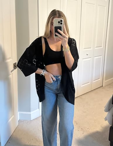 Zeagoo Womens 2025 Lightweight Crochet Cardigan Sweaters Open Front 3/4 Sleeve Knit Kimono Summer Boho Cover Up4