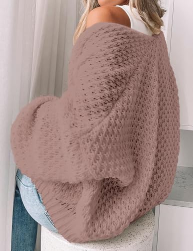 Women's Oversized Cute Crochet Cardigan Fall 2024 Casual Lightweight Hollow Out V Neck Open Front Sweater3