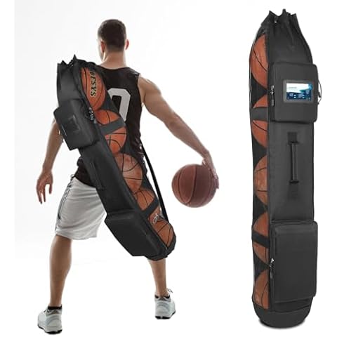 Doksmeria Basketball Mesh Equipment Ball Bag, 5 Ball Basketball Bag Heavy Duty Basketball Carrying Net Bag - Basketball Coach Bags for Team Balls, Sling/Adjustable Shoulder/Tube Style Cover