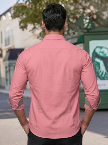 Image of Men's Cotton Blend Shirt with Solid Long Sleeves Spread Coller Neck Regular Fit Single Chest Pocket and Standard Length | Cotton Casual Shirt for Man