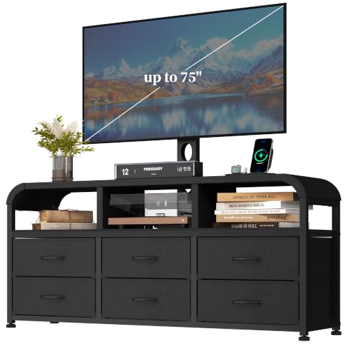 LIVEHOM TV Stand with Mount, 6 Drawer TV Dresser for up to 75 Television