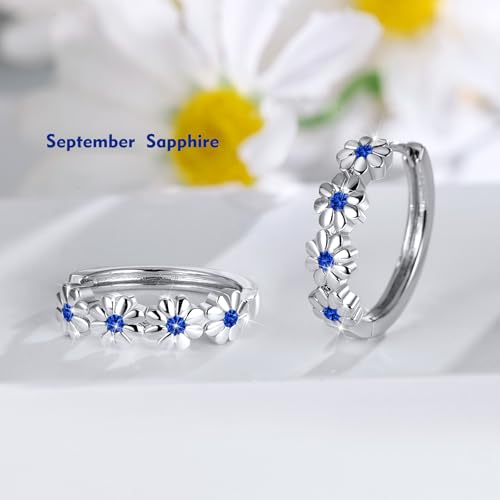 Daisy Flower Earrings For Women, Birth Flower Birthstone Hoop Earrings For Daughter Mother Mom, Sterling S925 Silver, I Think Of You Every Daisy3