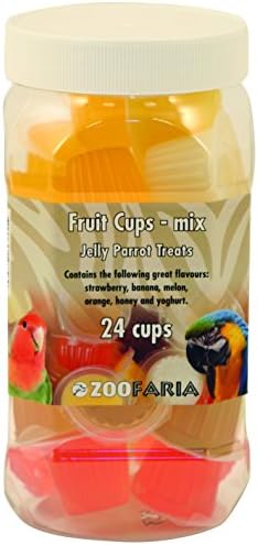 24 Fruit Cups For Birds | Jelly Parrot Treats By Zoofaria | African Greys | Large And Small Macaws | Amazon Parrots| Cockatoos | Caiques | Cockatiels | Eclectus | Large And Small Conures | Lovebirds | Meyer'S | Senegal | Quakers | Monk Parakeet