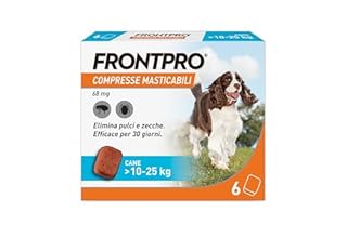 FRONTPRO 6 Compresse Masticabili Antiparassitario per Cani di Peso > 10-25 kg Protegge da Pulci e Zecche, Antipulci in Confezione da 6 Compresse da 68 mg di Afoxolaner