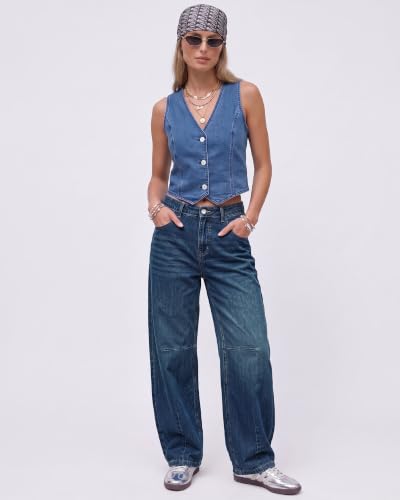 Utyful Women's Barrel Jeans High-Rise Stretchy Vintage Blue #TOP24