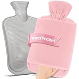 MUPAS Wärmflasche mit Fleece-Bezug, 2L, dicht, Känguru-Tasche, Rosa