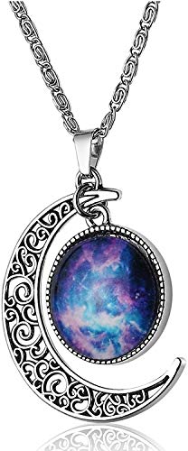 COLORFUL BLING 2PCS Galaxy Crescent Moon Pendant Necklaces Jewelry2
