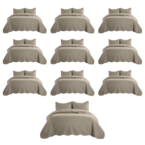 MOONLIGHT20015 Queen Quilt Set Beige Bulk 10 Pack for Hotel & Airbnb