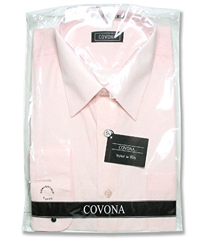 Covona Men's Solid Pink Color Dress Shirt W/Convertible Cuffs Sz Large #TOP3