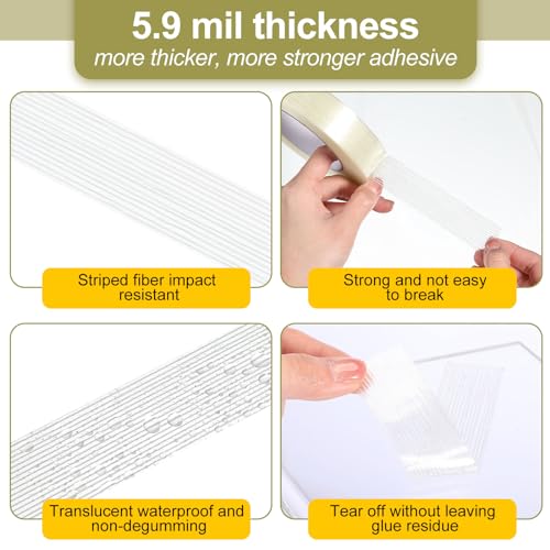 Image of Treela 80 Rolls 1 Inch x 60 Yards Filament Strapping Tape Transparent Reinforced Fiberglass 5.5 Mil Heavy Duty Packing Shipping Tape for Sealing Binding Fixing