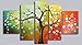 Wieco Art - Lucky Tree Modern Contemporary Flowers Stretched and Framed Artwork 5 Panels 100% Hand Painted Floral Oil Paintings on Canvas Wall Art for Living Room Bedroom Home Decorations