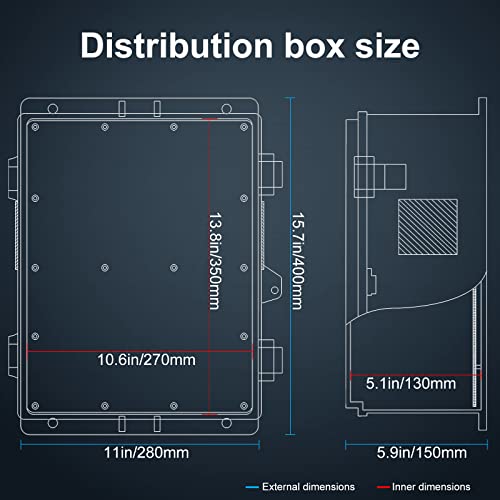 Image of Namunanee Outdoor Electrical Junction Box with High Power Outlet, 16 inch H* 12 inch L* 5.9 inch W, ABS Water Resistant Enclosure with Internal Mounting Panel & Hinged Cover.