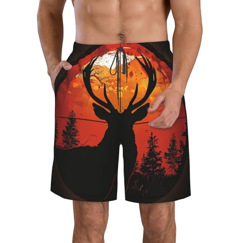 Deer Silhouette Sniper Scope Black Orange Men's Quick Dry Swim Trunks Surfing Beach Mesh Board Shorts