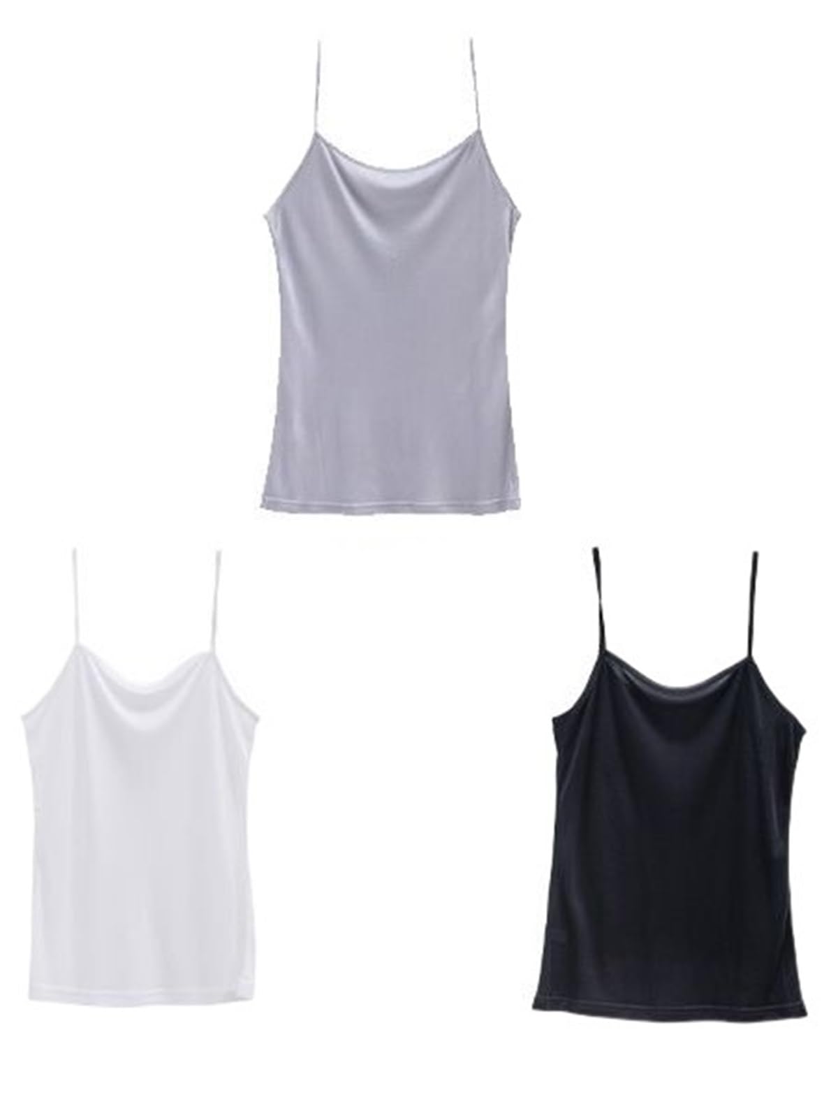 Top de Camisola de Seda Lote de 3 Camisolas Seda for Mujer, Mezcla Natural, básicas y Lisas, for Primavera Verano para IR al Trabajo