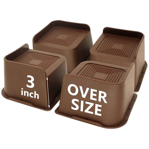 HANIHUA 4 Pack Dark Brown Bed Risers 3 inch Heavy Duty, Furniture Risers