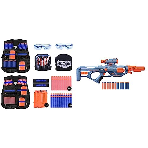 EXTSUD Kids Tactical Vest - 2 Sets for Nerf Guns, N-Strike Elite Series & Hasbro Nerf Elite 2.0 Eaglepoint RD-8 Blaster - 8-Dart Drum, Detachable Scope and Barrel, 16 Darts