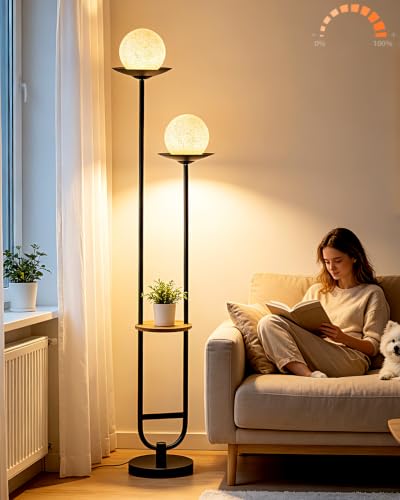 Lightdot 63IN Black Floor Lamp with U Pole, 2 Globe Mid Century Standing Lamps Dimmable with 3000K Warm White LED Bulbs& Grey Shade, Unique Vintage Tall Floor Lamp for Living Room/Wedding/Party