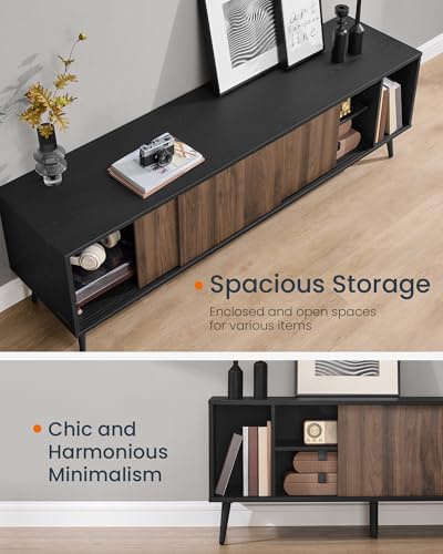 SONGMICS HOME Superfast Toolless Assembly, TV Stand for TVs up to 72 Inches, TV Cabinet, Entertainment Center with Storage, Media Console Table, Living Room, Natural Walnut and Ebony Black ULTV533B01