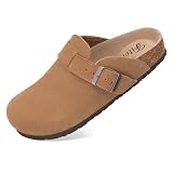 FITORY Sabots Femme en Daim Souple Nu Pieds Ajustables avec Semelle en Liège Anatomique Mule Marron Taille 37
