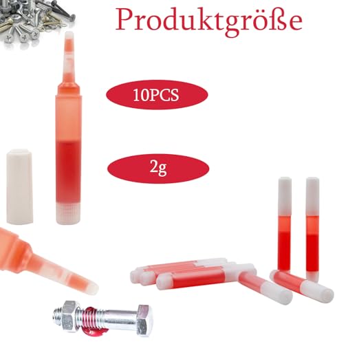 Nurila 10 Stück Schraubensicherung Hochfest, 20g Rot Schraubenkleber, schraubensicherungslack, Gewindekleber für Das Sichern von Schrauben und Metallbefestigungen, Schrauben Kleber