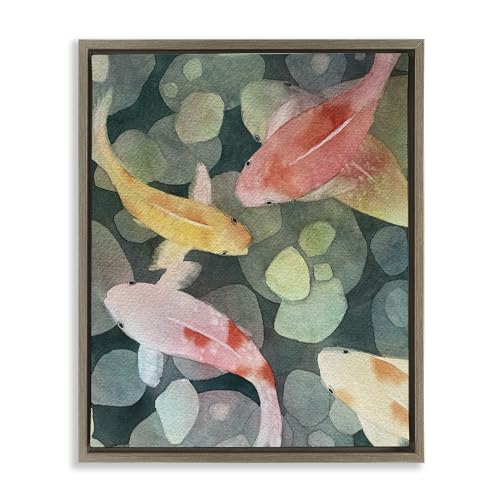 Watercolor Koi Aerial View, 25 x 31 Inch Canvas in Floater Frame