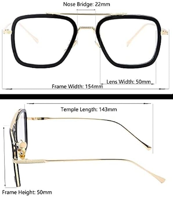 Image of Roshfort Men Women Square Eyewear Spectacles Frame Transparent Lens Light Weight Alloy Metal Eyeglass (C-4, Gold-Black)